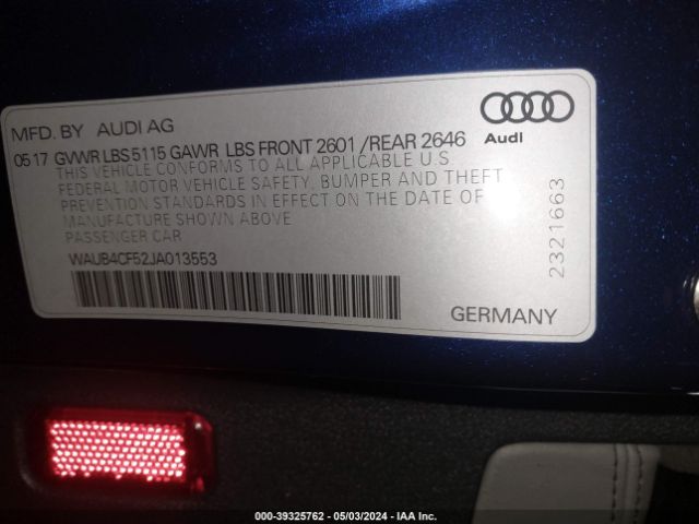 WAUB4CF52JA013553 Audi S5 3.0t Premium Plus