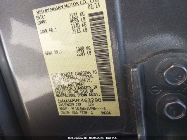 Nissan Maxima 3.5 S 2014 1N4AA5AP5EC463290 Image 9