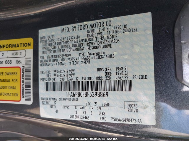 Ford Mustang Gt Premium 2015 1FA6P8CF8F5398869 Image 9