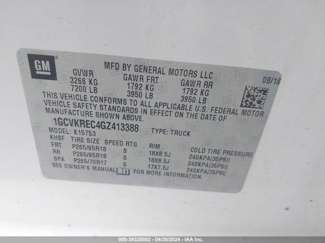 Chevrolet Silverado 1500 2lt 2016 1GCVKREC4GZ413388 Image 9