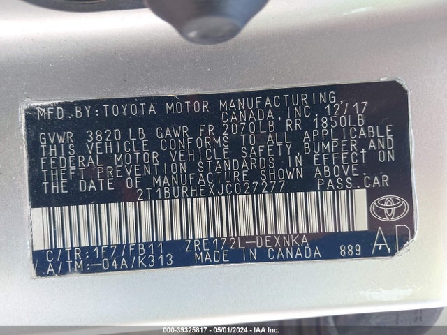 Toyota COROLLA LE 2018 2T1BURHEXJC027277 Image 9