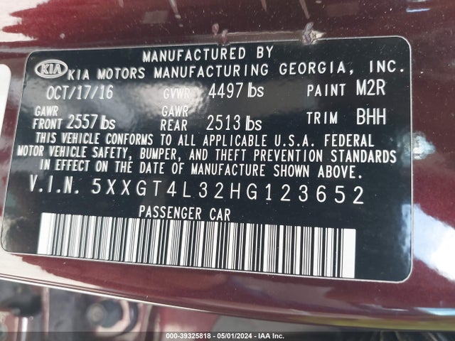 KIA Optima Lx 2017 5XXGT4L32HG123652 Image 9