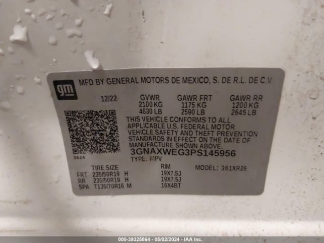 3GNAXWEG3PS145956 Chevrolet Equinox Awd Rs