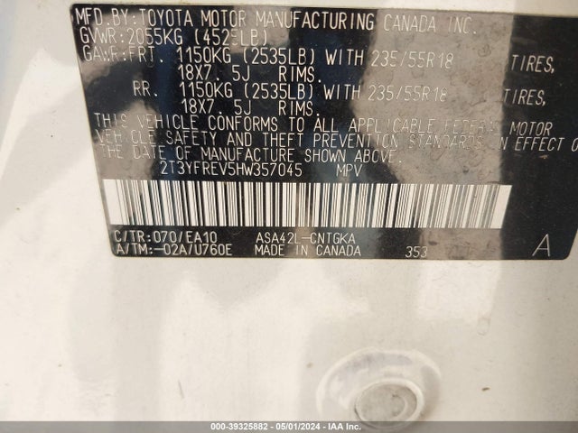 2T3YFREV5HW357045 Toyota Rav4 Platinum