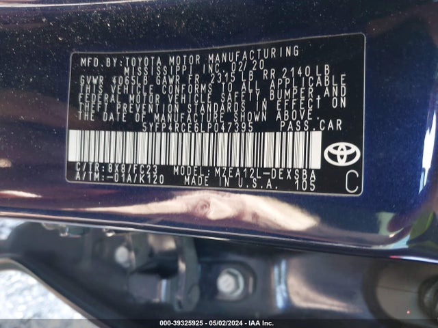 Toyota COROLLA SE 2020 5YFP4RCE6LP047395 Image 9