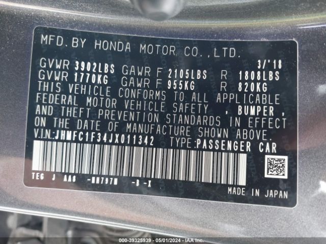 JHMFC1F34JX011342 Honda Civic Ex-t