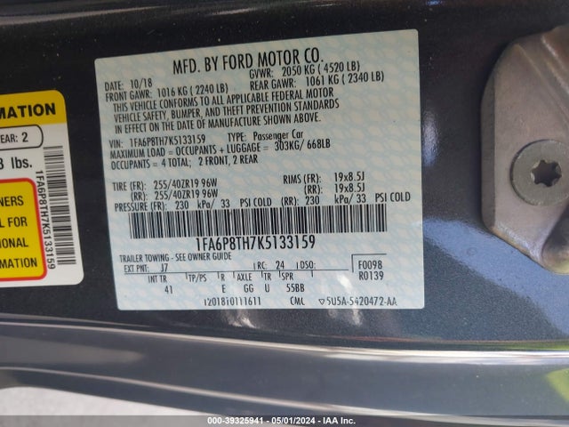 Ford Mustang Ecoboost Premium 2019 1FA6P8TH7K5133159 Image 9