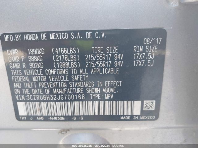 3CZRU6H32JG700168 Honda HR-V LX