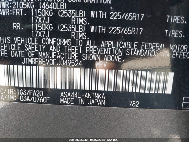 Toyota Rav4 Xle 2015 JTMRFREV0FJ049524 Image 9