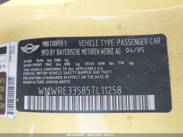 2005 MINI COOPER S WMWRE33585TL11258 Photo 8