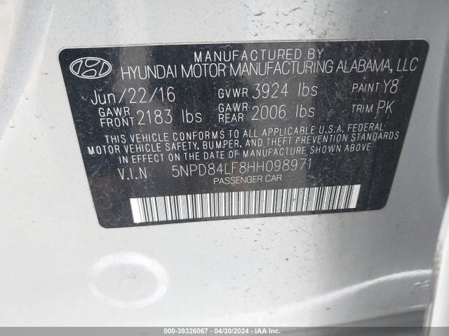 Hyundai ELANTRA SE 2017 5NPD84LF8HH098971 Image 9