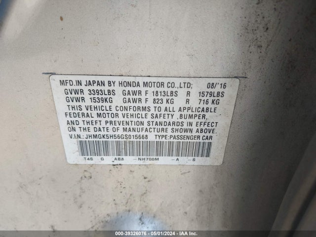 Honda FIT LX 2016 JHMGK5H56GS015668 Image 9