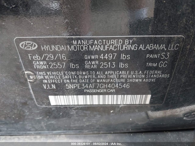 Hyundai Sonata Limited 2016 5NPE34AF7GH404546 Image 9