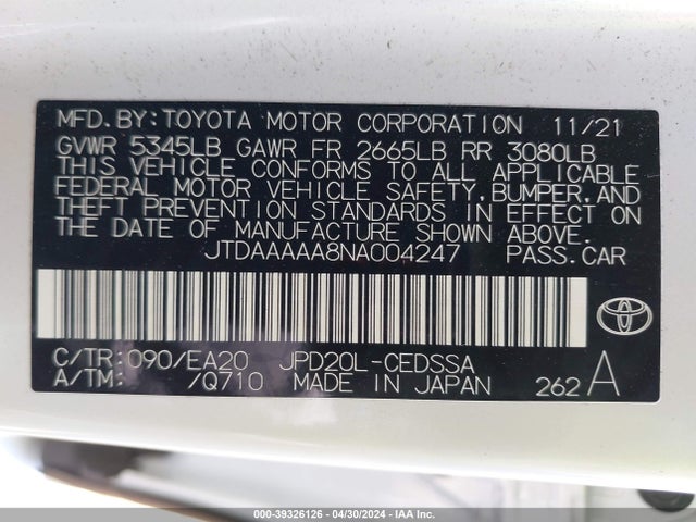 Toyota Mirai Xle 2022 JTDAAAAA8NA004247 Image 9