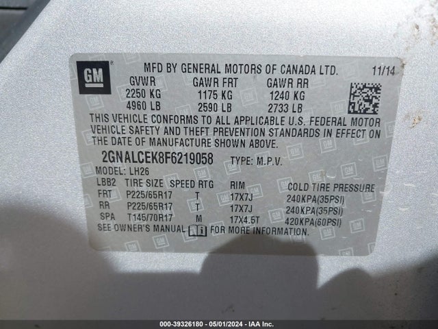 Chevrolet Equinox 2lt 2015 2GNALCEK8F6219058 Image 9