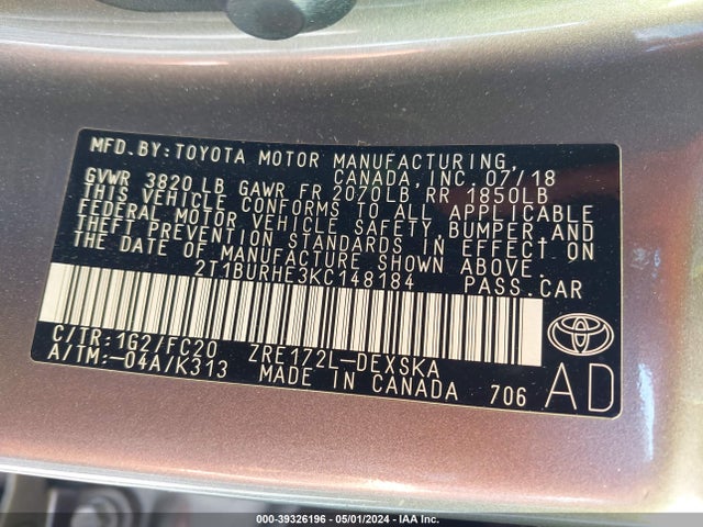 Toyota COROLLA SE 2019 2T1BURHE3KC148184 Image 9