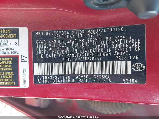 Toyota CAMRY SE 2014 4T1BF1FK8EU770254 Image 9