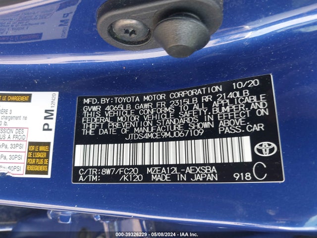 Toyota COROLLA SE 2021 JTDS4MCE9MJ067109 Image 9