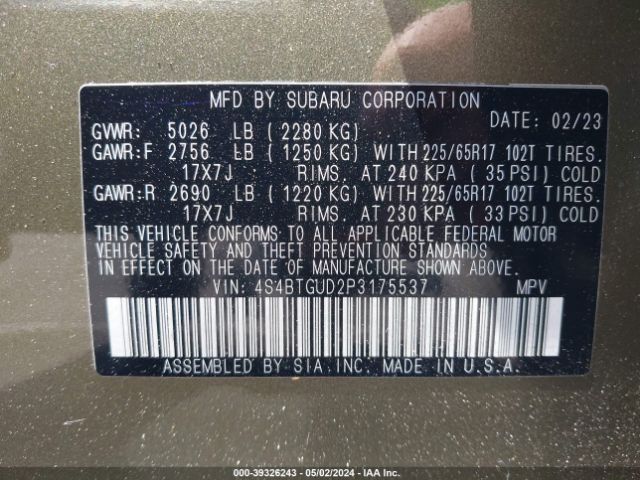 4S4BTGUD2P3175537 Subaru Outback Wilderness