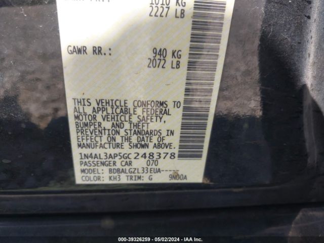 1N4AL3AP5GC248378 Nissan Altima 2.5/2.5 S/2.5 Sl/2.5 Sr/2.5 Sv