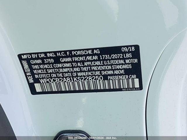 2019 PORSCHE 718 BOXSTER WP0CB2A81KS228250 Photo 8