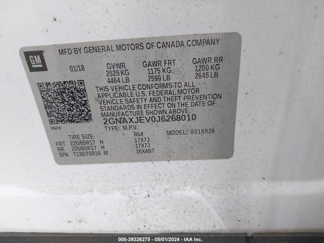 Chevrolet EQUINOX LT 2018 2GNAXJEV0J6268010 Image 9