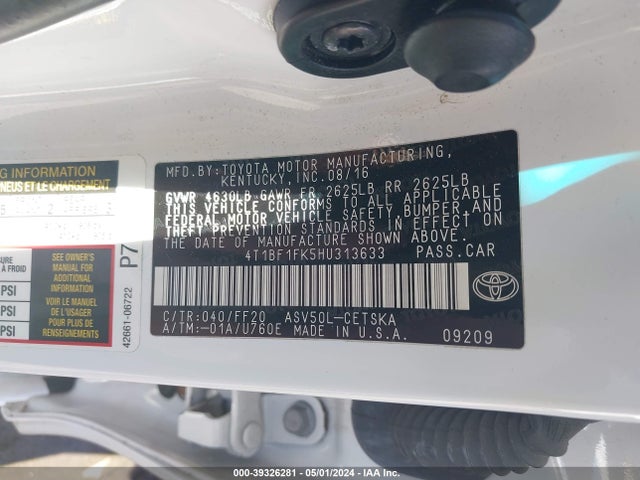 Toyota CAMRY SE 2017 4T1BF1FK5HU313633 Image 9
