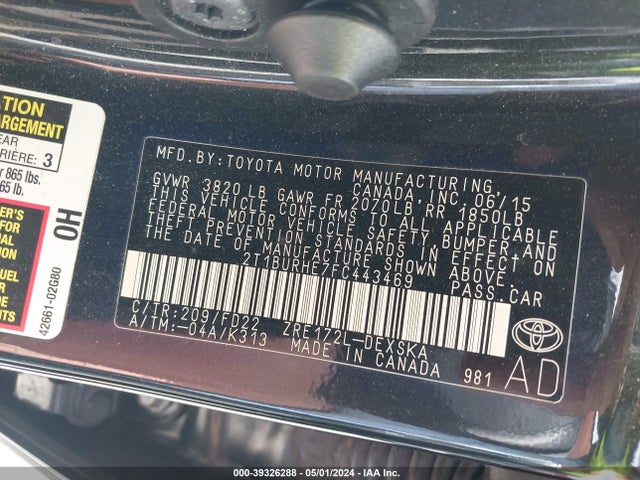 Toyota Corolla S Plus 2015 2T1BURHE7FC443469 Image 9