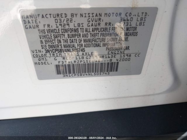 3N1CP5BV4NL505745 Nissan Kicks S Xtronic Cvt