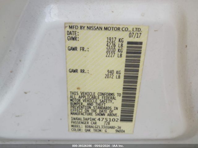 1N4AL3AP1HC475102 Nissan Altima 2.5 S