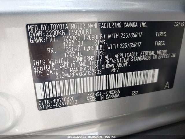 Toyota Rav4 Hybrid Le 2019 2T3MWRFVXKW032203 Image 9