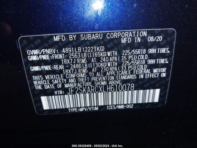 JF2SKARCXLH610078 Subaru Forester Sport