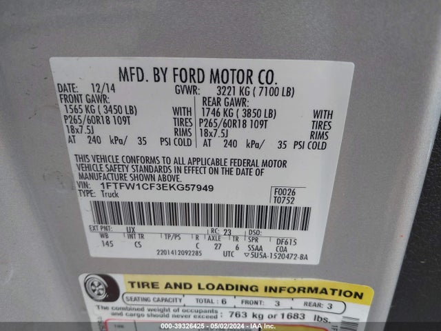 Ford F-150 Stx 2014 1FTFW1CF3EKG57949 Image 9