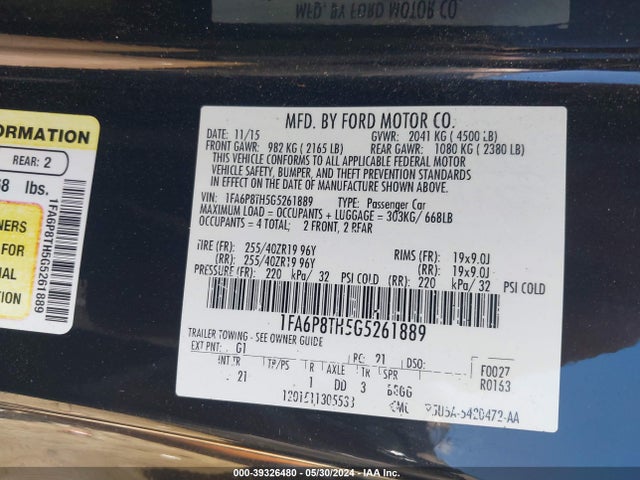 Ford Mustang Ecoboost 2016 1FA6P8TH5G5261889 Image 9