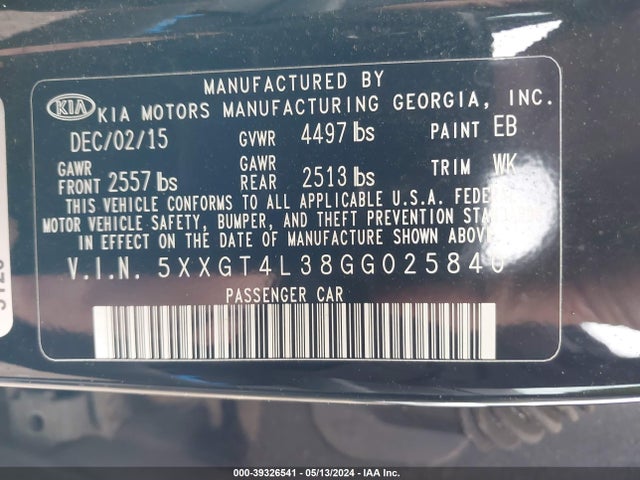 KIA Optima Lx 2016 5XXGT4L38GG025840 Image 9