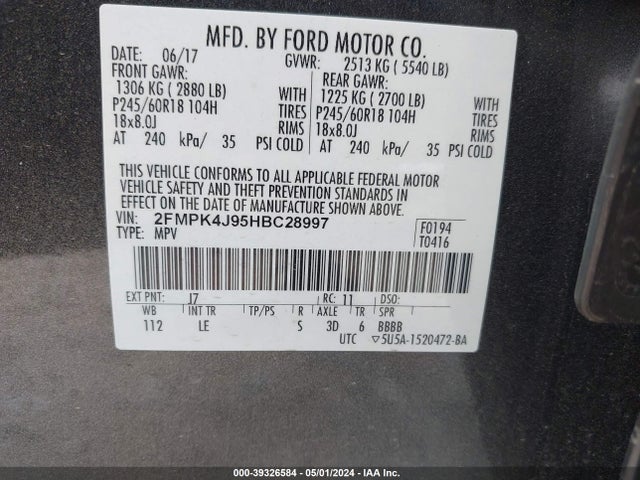 Ford EDGE SEL 2017 2FMPK4J95HBC28997 Image 9