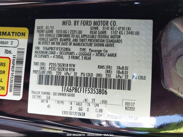 Ford Mustang Gt Premium 2015 1FA6P8CF1F5353806 Image 9