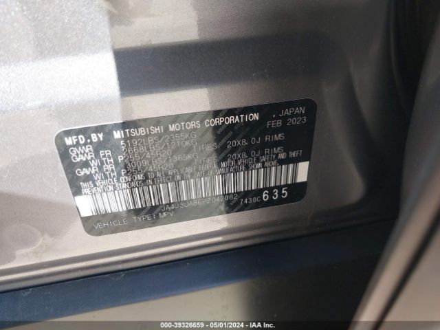 JA4J3UA86PZ042082 Mitsubishi Outlander Se Black Edition 2wd