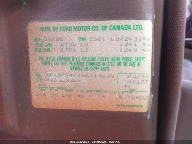 1989 FORD CROWN VICTORIA 2FABP74F2KX118699 Photo 8
