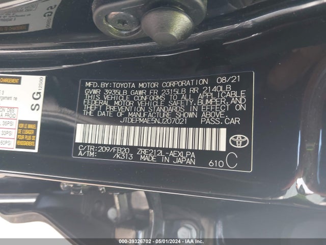 Toyota COROLLA LE 2022 JTDEPMAE5NJ207021 Image 9
