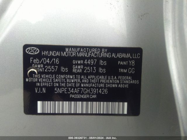 5NPE34AF7GH391426 Hyundai Sonata Limited