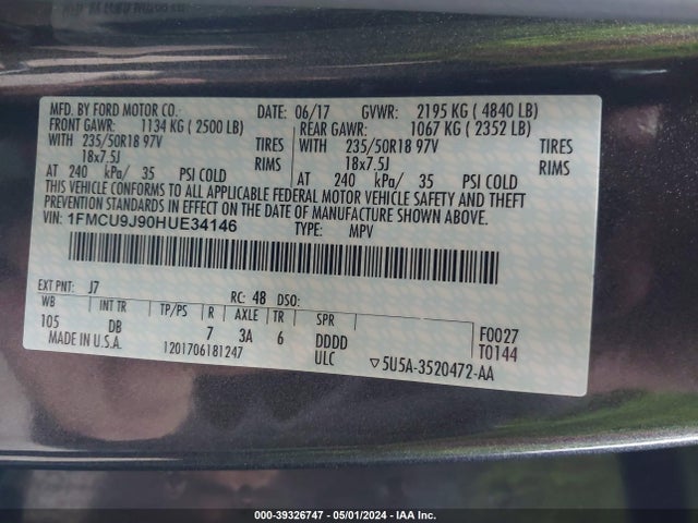 Ford Escape Titanium 2017 1FMCU9J90HUE34146 Image 9