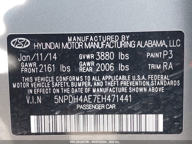 Hyundai ELANTRA SE 2014 5NPDH4AE7EH471441 Image 9