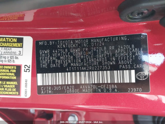 Toyota CAMRY SE 2024 4T1T11AK2RU227353 Image 9