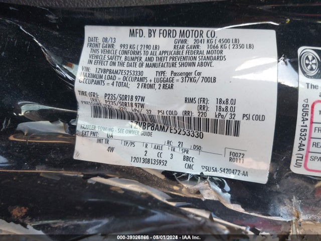 Продажа на аукционе авто 2014 Ford Mustang V6 Premium, vin: 1ZVBP8AM7E5253330, номер лота: 39326866
