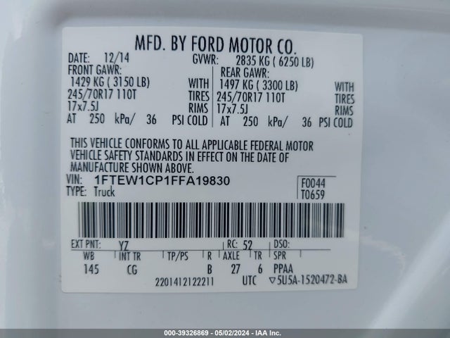 Ford F-150 Xl 2015 1FTEW1CP1FFA19830 Image 9
