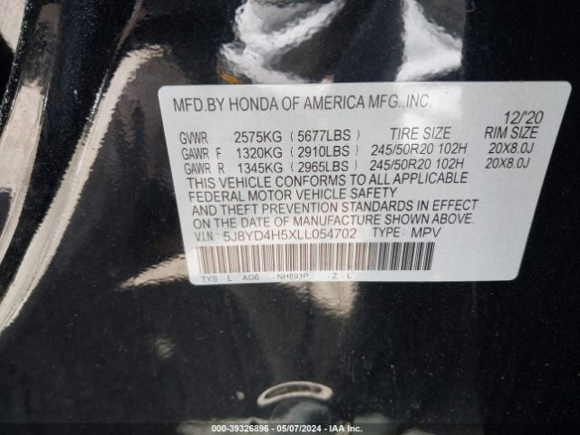 2020 ACURA MDX 5J8YD4H5XLL054702 Photo 8