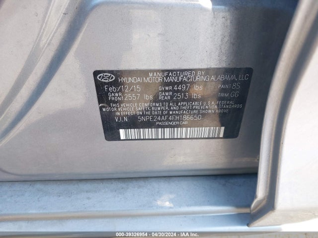 Hyundai SONATA SE 2015 5NPE24AF4FH186650 Image 9
