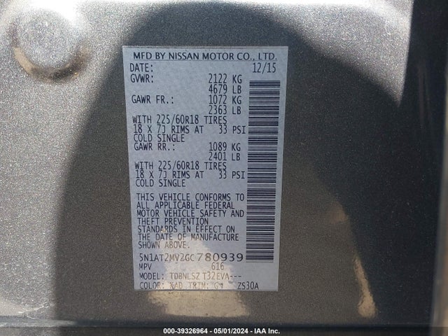 Nissan Rogue Sl 2016 5N1AT2MV2GC780939 Image 9