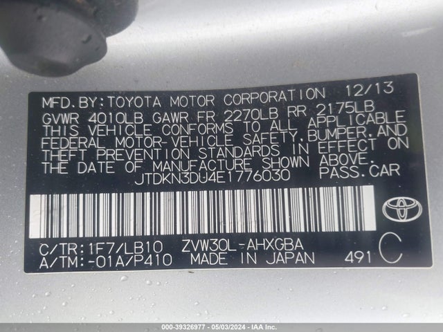 Toyota Prius Four 2014 JTDKN3DU4E1776030 Image 9